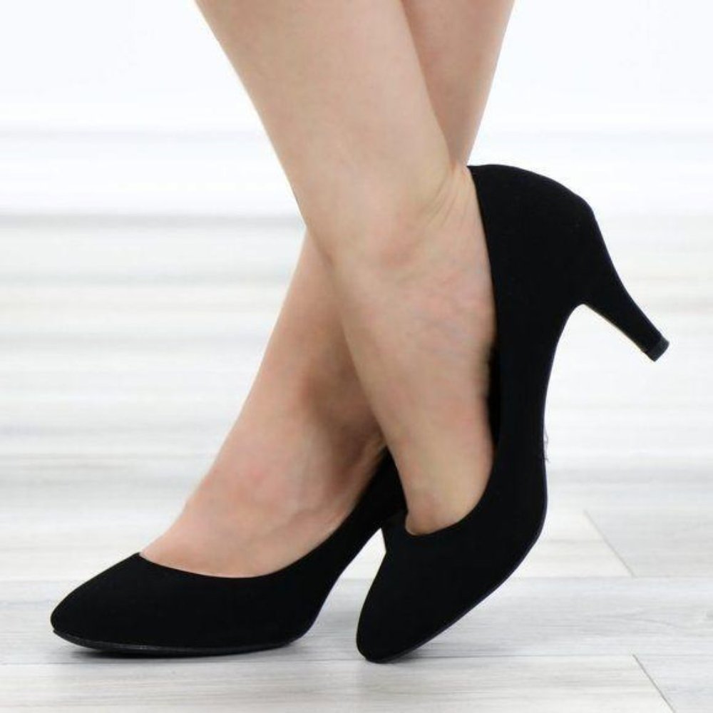 Closed Toe Low Mid Heel Dress Velvet Pump - Picture 8 of 16